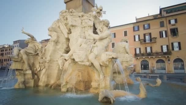 Statuie Fântâna Lui Bernini Patru Râuri Din Piazza Navona Roma — Videoclip de stoc