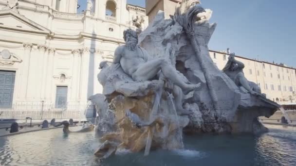 Statue Berninis Vier Flüsse Brunnen Auf Der Piazza Navona Rom — Stockvideo