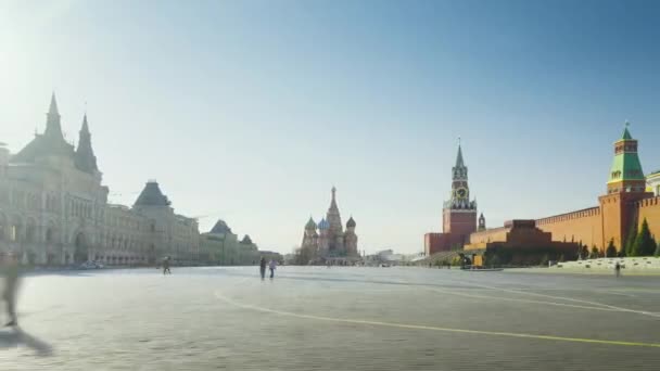 Moszkvában Vörös Tér Hiper Hanyatlása Basils Cathedral Spasskaya Tower Mauzóleum — Stock videók