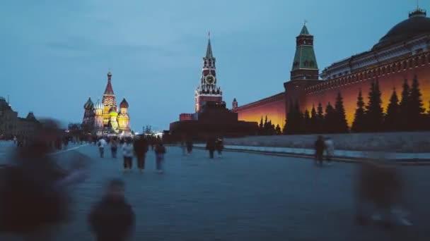 Hiperlapso Plaza Roja Moscú Catedral San Basilio Torre Spasskaya Mausoleo — Vídeo de stock