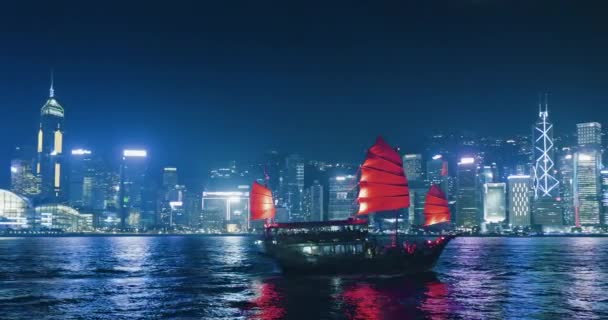 Hongkong Bei Nacht Victoria Harbor — Stockvideo