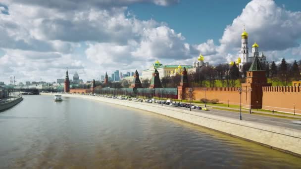 Hyperlapse Des Moskauer Flusses Und Des Kremlpalastes Russland — Stockvideo
