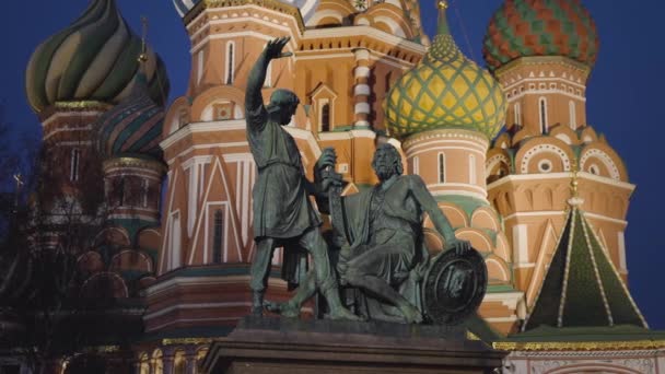 Pomnik Minina Pozharskiego Oraz Katedry Bazylego Plac Czerwony Moskwa Rosja — Wideo stockowe