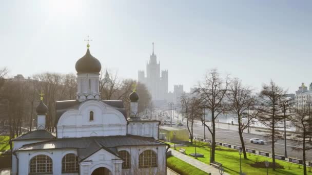 Pohled Nábřeží Kotelnicheskaya Kostel Početí Anny Řeky Moskvy Ruska — Stock video