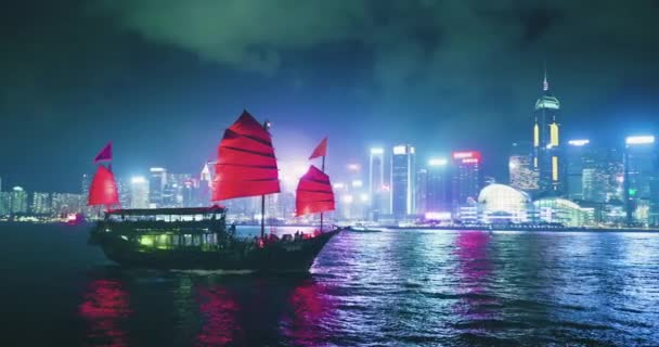 Hongkong Bei Nacht Victoria Harbor — Stockvideo