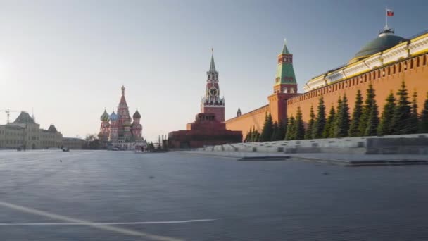 Гиперпровал Красной Площади Москве Собор Василия Блаженного Спасская Башня Мавзолей — стоковое видео