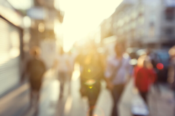 People in bokeh, street of London