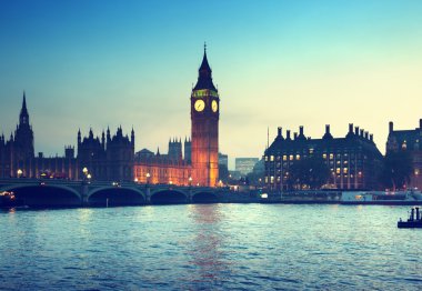 Big ben ile westminster günbatımı, Londra, İngiltere 