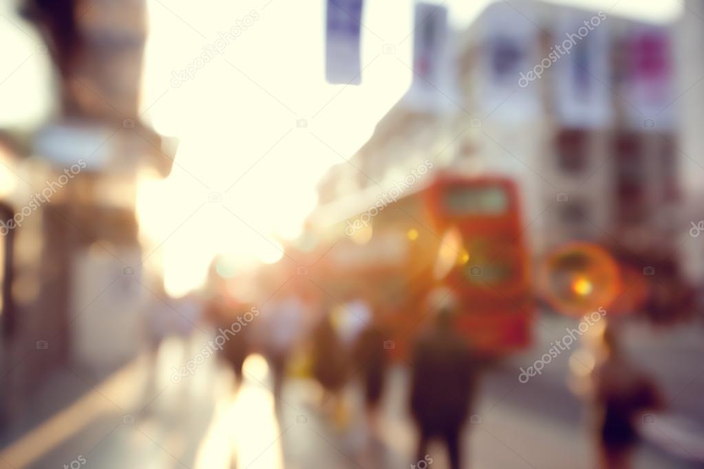 People in bokeh, street of London