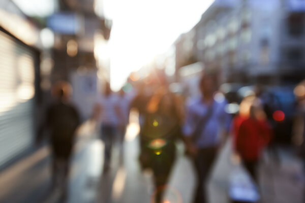 People in bokeh, street of London