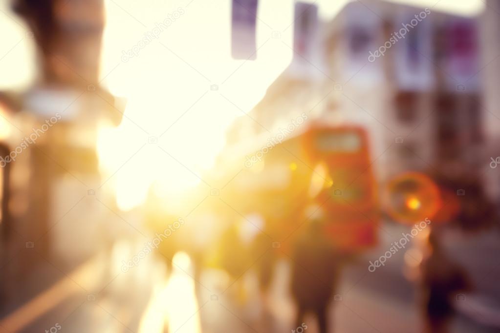 People in bokeh, street of London