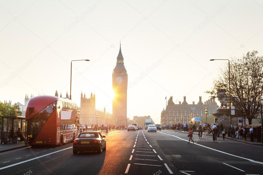 Westminster Bridge at sunset, London, UK