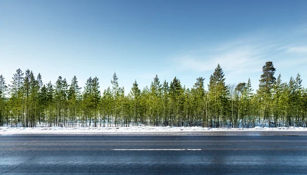 Carretera en bosque de invierno — Foto de Stock