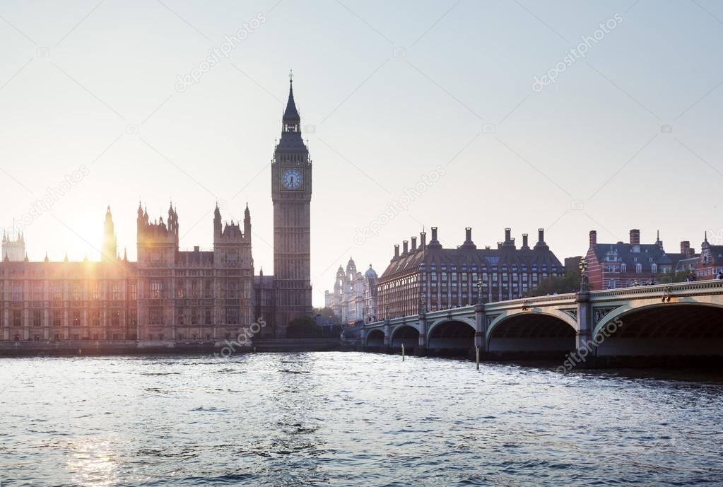 Big Ben and Westminster at sunset, London, UK 