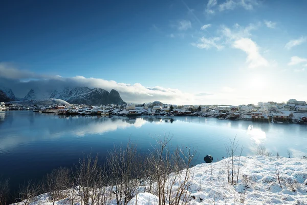 Schnee in Reine Village, Lofoten, Norwegen — Stockfoto