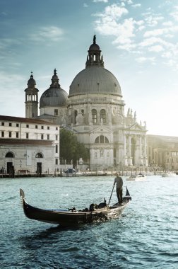 Gondol ve Bazilika Santa Maria della Salute, Venedik, İtalya