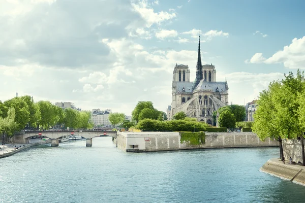 Seine y Notre Dame de Paris, Paris, Francia — Foto de Stock