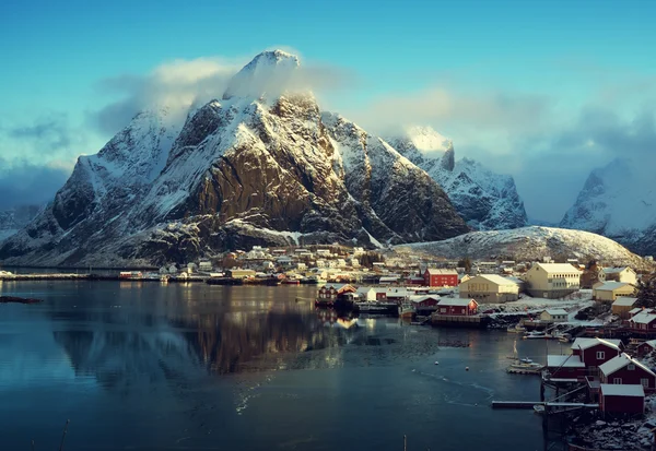 Χιόνι σε Reine Village, Lofoten Islands, Νορβηγία — Φωτογραφία Αρχείου
