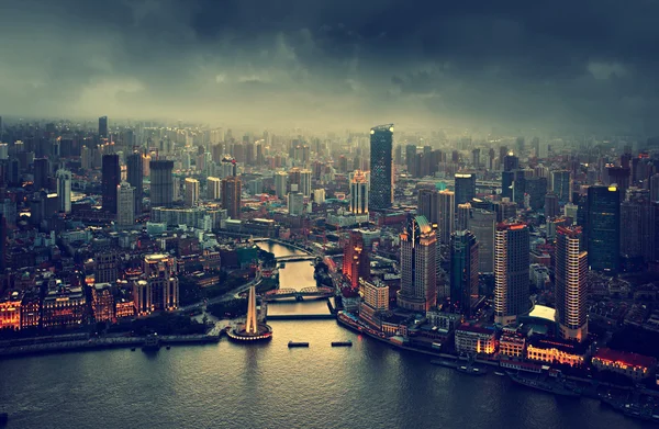 Panorama Šanghaje při západu slunce, Čína — Stock fotografie