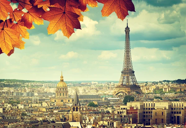 Autumn odchodzi w Paryżu i Eiffel tower — Zdjęcie stockowe