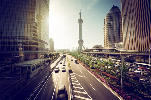 Road in shanghai lujiazui financial center — Stock Photo, Image