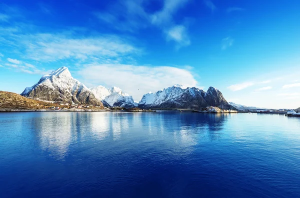 Χιόνι σε Reine Village, Lofoten Islands, Νορβηγία — Φωτογραφία Αρχείου