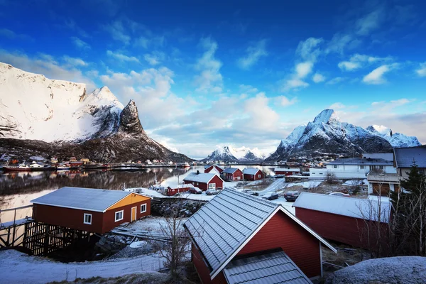 Hó Reine Village, Lofoten-szigetek, Norvégia — Stock Fotó