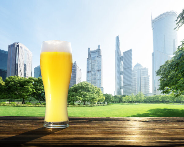 fresh  unfiltered beer in park, Shanghai, China
