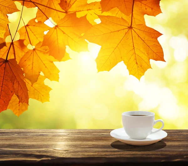 一杯咖啡和秋天的叶子 — 图库照片