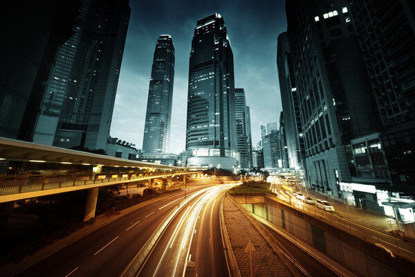 traffic in Hong Kong at sunset time