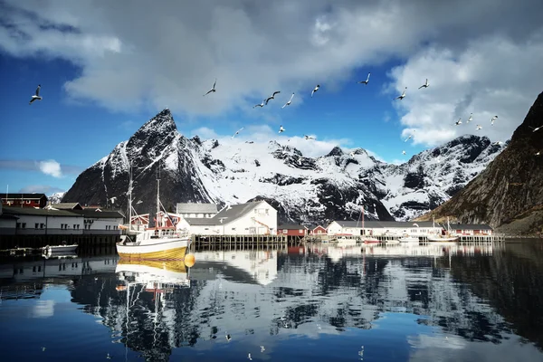 Pôr do sol da primavera - Reine, ilhas Lofoten, Noruega — Fotografia de Stock