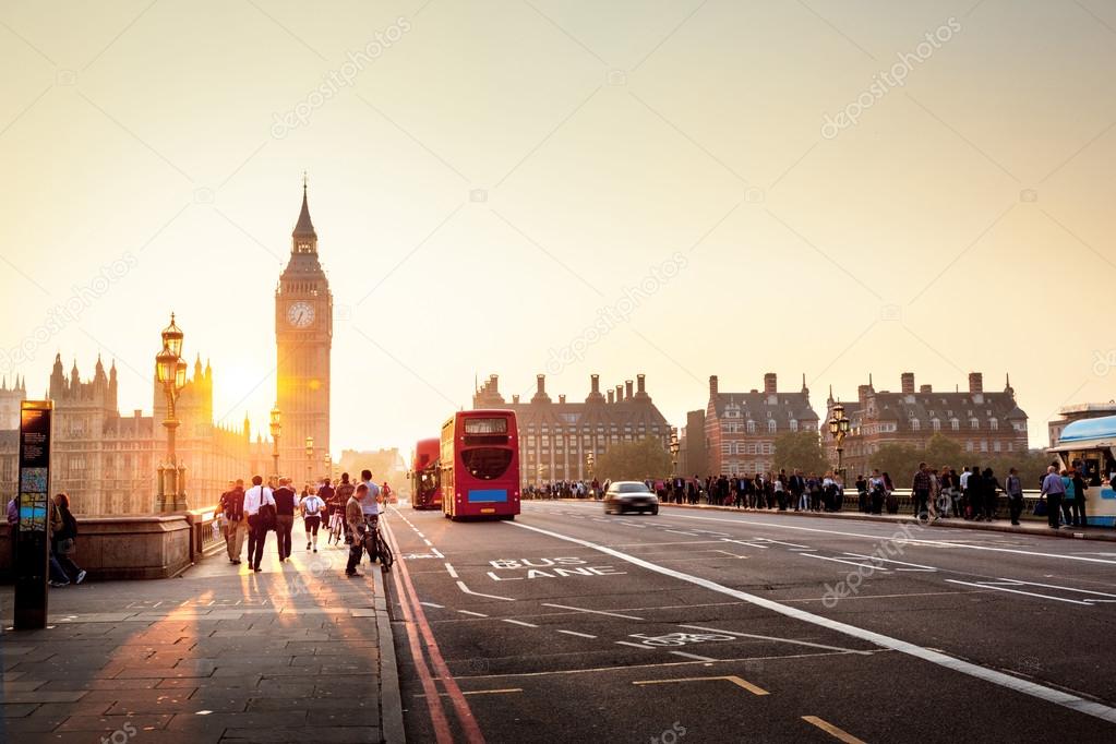 Westminster Bridge at sunset, London, UK