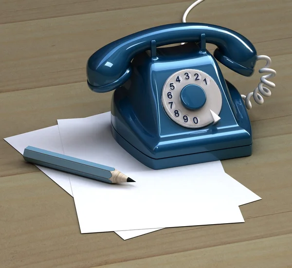 Blue Phone With Office Supplies — Stock Photo, Image