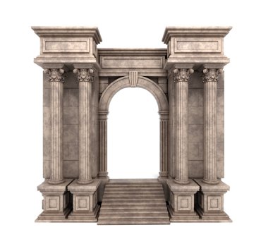 Taş adımları ve Korinth sütunlarla giriş yolu