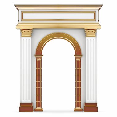Altın öğeleri üzerinde beyaz izole kompozit Arch