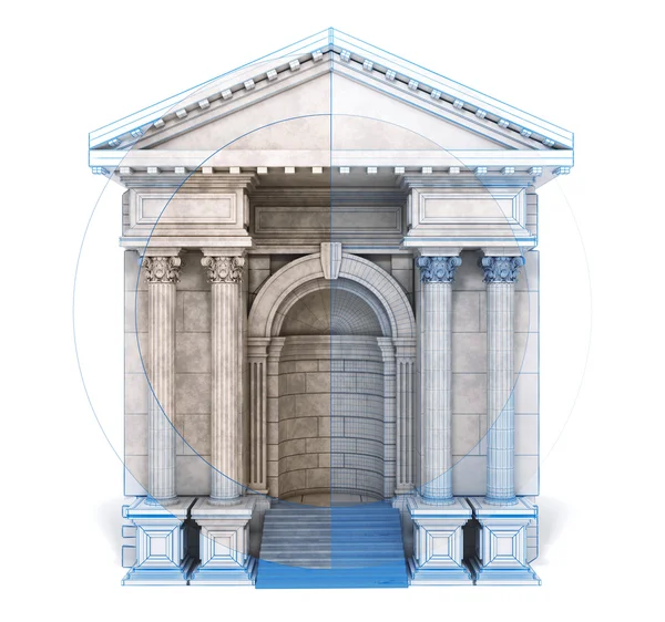 Classic Corinthian Arch Mixed Blueprint Style — Stock Photo, Image