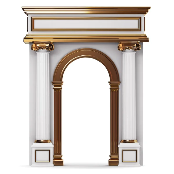 Altın öğeleri üzerinde beyaz izole kompozit Arch