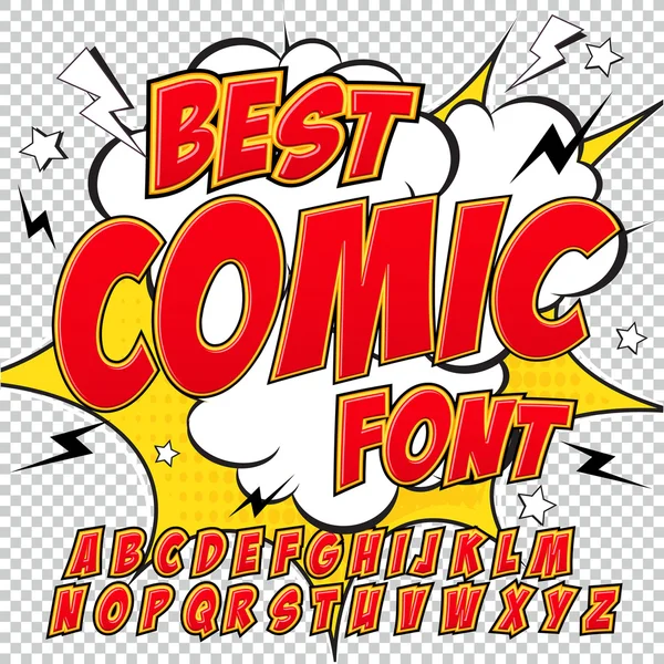 Kreative, detailreiche Comic-Schrift. Alphabet im roten Stil von Comics, Pop Art. — Stockvektor