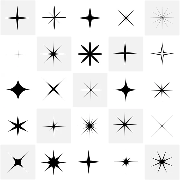 Inzameling van de fonkeling vector. Sparkles witte symbolen. Sterren schitteren. Symbolen mousserend sterren. Set van sparkles ster. — Stockvector