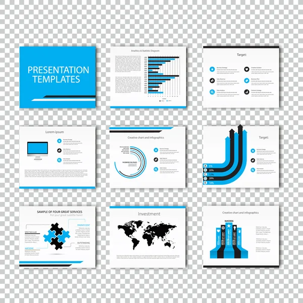 多用途模板的演示文稿幻灯片图形和图表-蓝色和黑色版本. — 图库矢量图片
