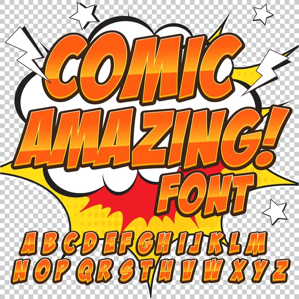 Yaratıcı yüksek detay komik yazı tipi. Alfabe çizgi roman, pop sanat tarzı. Harfler ve şekiller çocuklar dekorasyon için