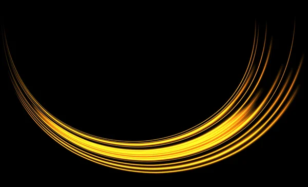 魔法发光光旋流轨迹跟踪效果在黑色背景上。与飞行的闪光火火花波浪线 — 图库矢量图片