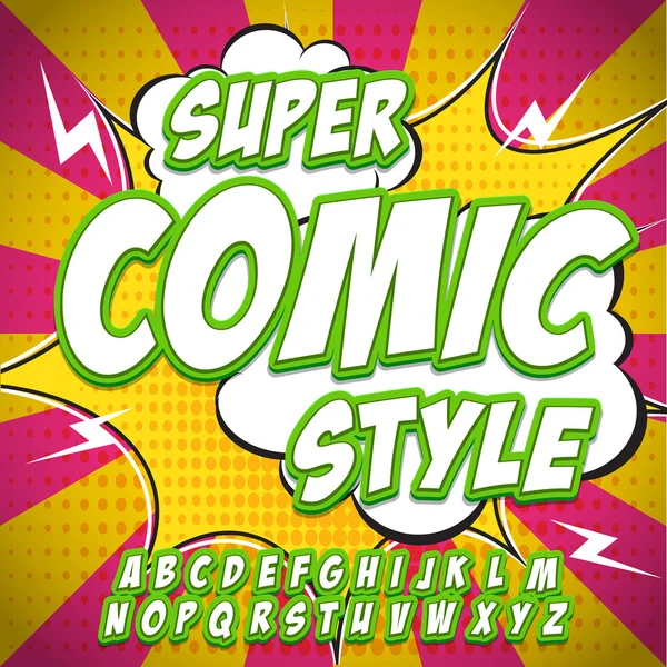 Алфавіту колекції встановити. Комічний поп-арт стиль. Світло-зелений та білий колір версія — стоковий вектор