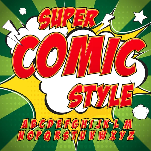 Kreative, detailreiche Comic-Schrift. Alphabet im Stil von Comics, Pop Art. — Stockvektor