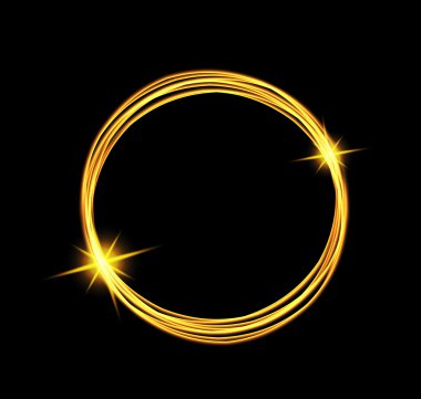 Sihirli ışık enerjisi daire. Parlayan yangın ring izleme. Siyah arka plan üzerinde Glitter pırıltı girdap iz etkisi.