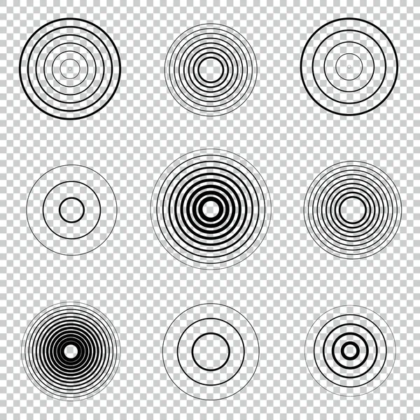 Radar scherm concentrische cirkel-element ingesteld. Geluidsgolf. Cirkel spin doel. Station radiosignaal. — Stockvector