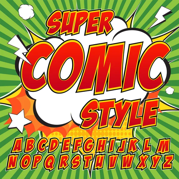 Alphabet-Set vorhanden. Comic-Pop-Art. hellrote und gelbe Farbversion — Stockvektor