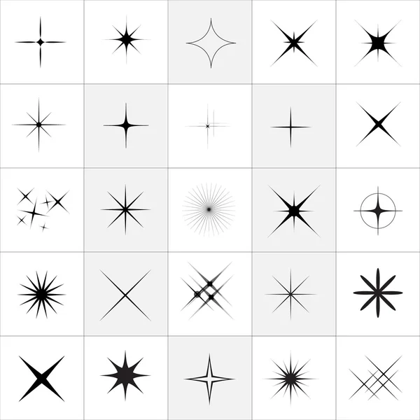 Grande coleção de vetor de brilho. Brilha símbolos brancos. Estrela cintilante. Símbolos estrelas cintilantes. Ícone de faíscas . — Vetor de Stock