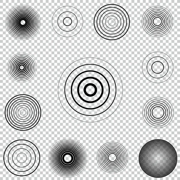 Radarschirm konzentrischen Kreis Element eingestellt. Schallwelle. Kreislauf-Ziel. Funksignal. — Stockvektor