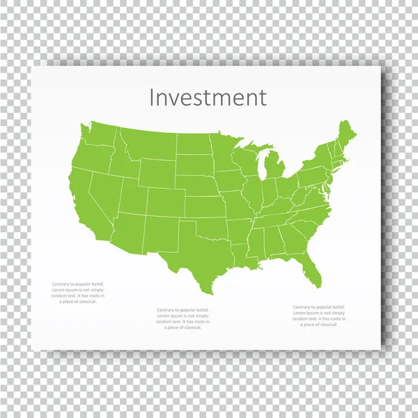 Business Investment USA Modèle de diapositive de présentation de carte, conception de mise en page d'affaires, style moderne. Version lumière de couleur verte — Image vectorielle